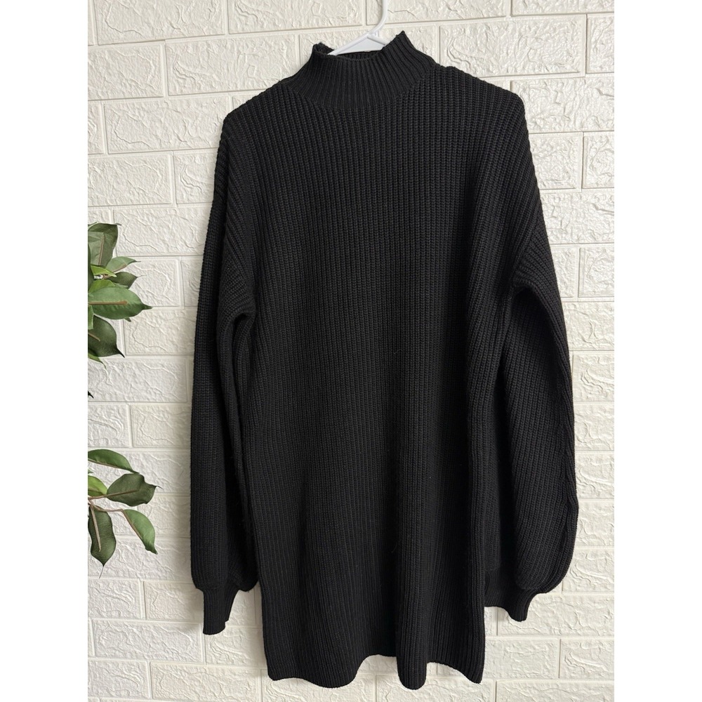 Rachel Parcell Oversized Knit Sweater Dress Black Medium Bishop Sleeve Pullover